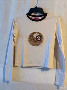 Edikted Cream Long-Sleeve Top with Leopard 8-Ball Graphic